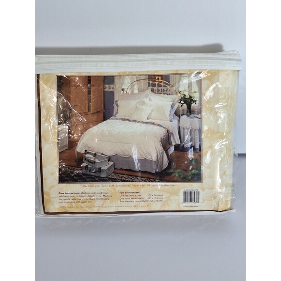 Vintage 1990's Full Size Sheet Set with Pillowcases Tapework Cotton Floral Trim - Picture 4 of 6